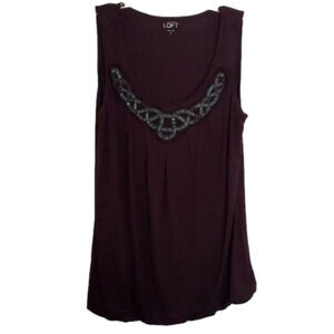 Ann Taylor LOFT Gorgeous Purple Beaded Collar Sleeveless Top Size Medium